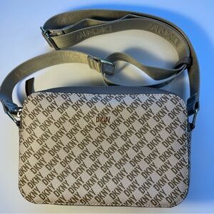DKNY Beige and Brown Logo Crossbody Bag